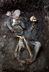 The remains of two men, one who had been shot and the other hung by a paramilitary patrol. Nebaj, 2001