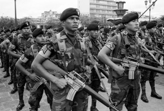 Army Day is celebrated in front of the National Palace six months before the signing of the final Peace Accord. Guatemala City, June 30, 1996