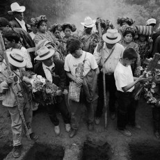 Family members and villagers prepare to bury the remains of fifteen people in the community cemetery of the village of Janlay. Nebaj, 2001