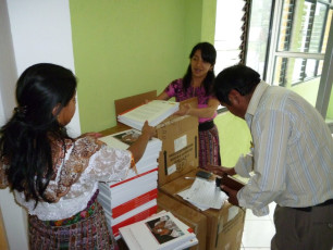 Delivery of books in Sololá, Guatemala in 2014, part of the Recovering Our Historical Memory Educational Program.